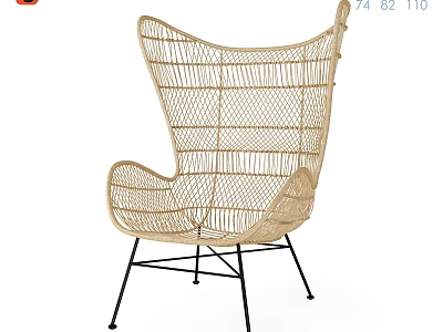 Elegant Rattan Wingback Leisure Chair With Black Metal Legs For Indoor Outdoor Use 3d model
