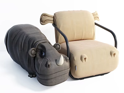 Cute Kids Chair With Beige Fabric Animal Ear Design And Comfortable Seat For Toddlers 3d model