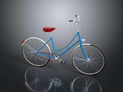 Vintage Blue Bicycle With Red Seat And White Wall Tires Design 3d model