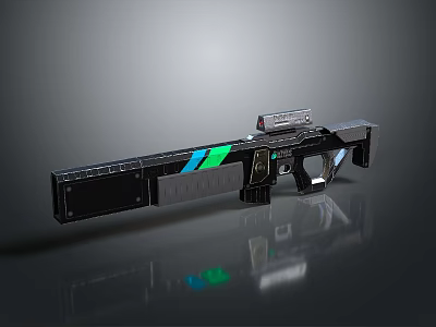 Futuristic Weapon Design With Black Body Blue Green Glowing Strips And Tactical Scope 3d model