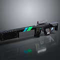 Futuristic Weapon Design With Black Body Blue Green Glowing Strips And Tactical Scope