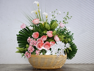 Quiet Flower Basket Ornaments Flower-arranging Floriculture Combination Ornaments Bamboo Flower Basket 3d model