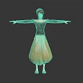 3D Female Character In Black Top And Yellow Skirt With Arms Outstretched