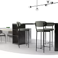 Modern Bar Counter Interior With Black Surface And Comfortable Bar Stools Plus Pendant Lights 3d model