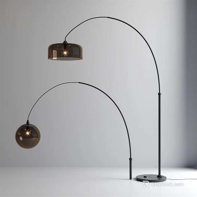 Modern Arched Floor Lamps With Dark Shades And Black Arms In Minimalist Setting 3d model 