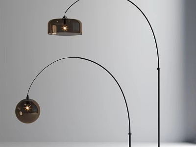 Modern Arched Floor Lamps With Dark Shades And Black Arms In Minimalist Setting 3d model
