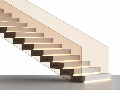 Modern Interior Staircase With Glass Railing And LED Step Lighting 3d model