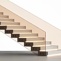 Modern Interior Staircase With Glass Railing And LED Step Lighting 3d model