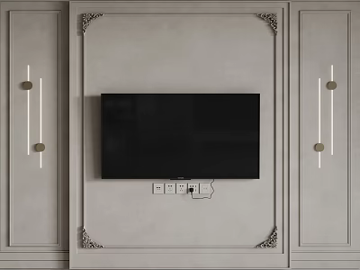 Modern Living Room Wall Paneling With Mounted TV Side Cabinets And Decorative Trim 3d model