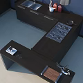 Modern Kitchen With Dark Wood Cabinets Sink Stove And Countertop