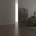 Green Velour Multi Person Sofa with Decorative Art and Floor Lamp in Modern Living Room