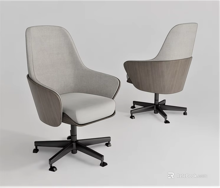Sleek Modern Office Chairs With Gray Fabric Upholstery Wooden Armrests And Black Wheeled Base 3d model 