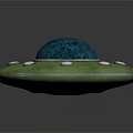 Detailed Green UFO With Shiny Blue Dome And White Circular Spots In Cosmic Background
