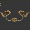 Ornamental Golden Sculpture Carving Featuring Symmetrical Curved Patterns Intricate Design and Shiny Surface