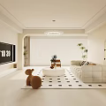 Modern Living Room Interior With White Sofa Coffee Table TV Chandelier Plants And Black White Rug