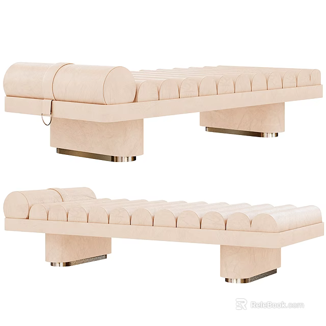 Elegant Beige Upholstered Sofa Bench With Metal Legs And Tufted Design 3d model 