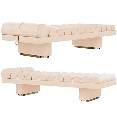 Elegant Beige Upholstered Sofa Bench With Metal Legs And Tufted Design 3d model