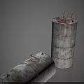 Rusty Vertical And Horizontal Storage Tanks With Yellow Ladder And Metal Bases