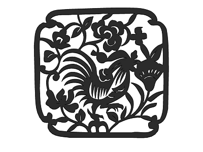 Intricate Carved Square Window With Rooster And Floral Patterns Decorative Design 3d model