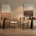 Modern Round Table and Chair Set in Cozy Interior With Decorative Vase And Wall Paintings
