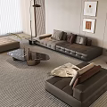 Sofa Coffee Table Combination Leather Sofa Pillow Fishing Floor Lamp Multiplayer Sofa 3d model