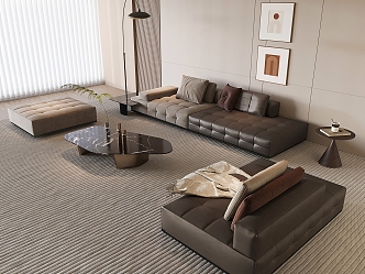 Sofa Coffee Table Combination Leather Sofa Pillow Fishing Floor Lamp Multiplayer Sofa 3d model