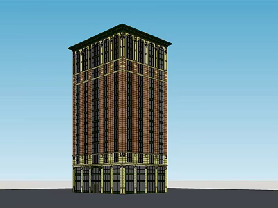Tall Red Brick Building With Ornate Decorative Top And Base Design 3d model