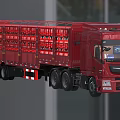 Red Dongfeng Truck with Cargo Container Featuring Multiple Cages 3d model