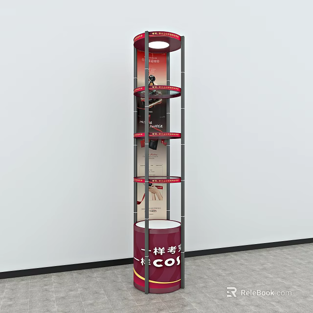 Red Vertical Multi tiered Display Shelf with CO Logo for Product Showcase 3d model