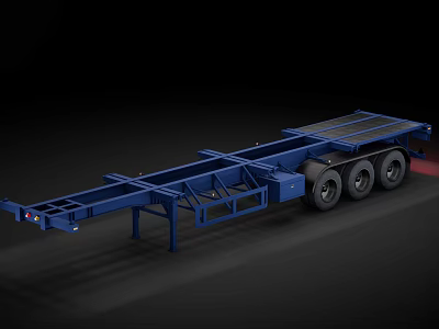 Blue Heavy Duty Flatbed Trailer With Multiple Wheels For Cargo Transport 3d model