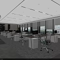 Modern Public Office Space With Open Layout Desks Computers Green Plants And Large Windows 3d model