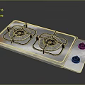 Household Gas Stove With Double Burners Stainless Steel Surface And Control Knobs