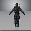 Tactical Military Character in Blue Uniform With Helmet Gas Mask and Tactical Vest Gear