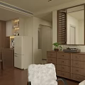 Soft Cream Tone Open Plan Living And Dining Room With Warm Solid Wood Furnishings