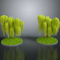 Lush Green Willow Trees With Hanging Branches On Round Grass Base 3d model