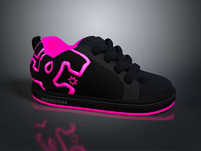 Stylish Black Casual Sneakers With Bright Pink Accents And Unique Design For Daily Wear 3d model