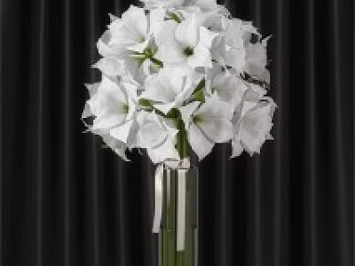 Elegant White Flowers Arranged in Clear Glass Vase with Fresh Petal Details 3d model