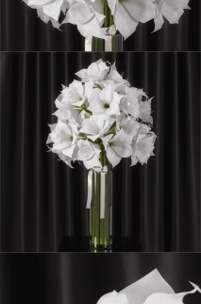Elegant White Flowers Arranged in Clear Glass Vase with Fresh Petal Details 3d model