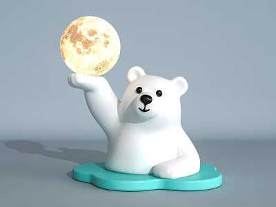 Cute Polar Bear Shaped Table Lamp With Moon Like Light And Blue Cloud Base 3d model