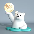 Cute Polar Bear Shaped Table Lamp With Moon Like Light And Blue Cloud Base 3d model