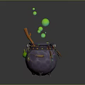 Purple Household Cauldron With Wooden Spoon Green Liquid Bubbles Small Moon And Bell Pendants