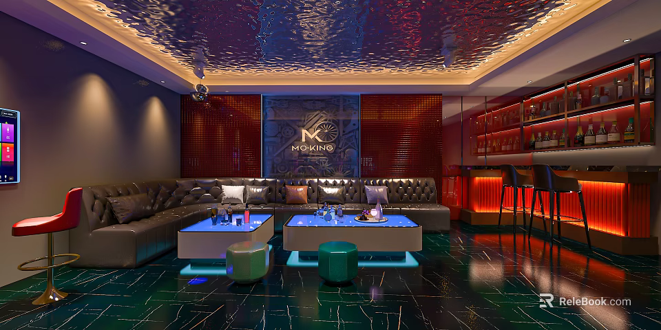 Luxurious Modern KTV Private Room With Comfortable Sofa Coffee Tables And Stylish Lighting Decor 3d model 