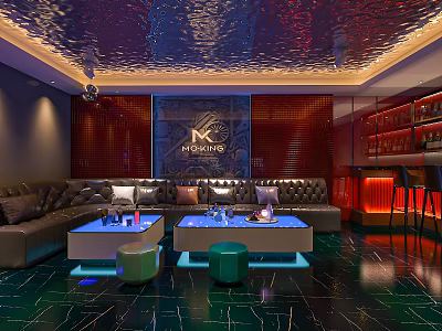 Luxurious Modern KTV Private Room With Comfortable Sofa Coffee Tables And Stylish Lighting Decor 3d model