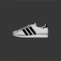 White Classic Lace Up Shoes With Black Stripes And Shell Toe Design