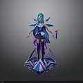 Fantasy 3D Character Model With Blue Hair Purple Boots Magic Staff And Geometric Base