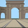 Classical Style Entrance Gate with Arched Structures and Ornate Stone Carvings
