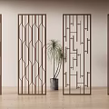 Modern Room Dividers Interior Design With Wooden Frames And Geometric Patterns 3d model