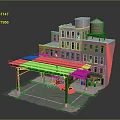 Multi Story Building With Water Tower Pink Facade And Parking Area Featuring Construction Vehicle