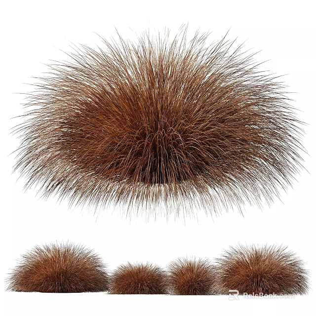 Brown Puffy Grass Clumps in Various Sizes for Garden Landscaping 3d model