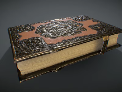 Ornate Vintage Book With Intricate Carvings Leather Cover And Gold Accents 3d model
